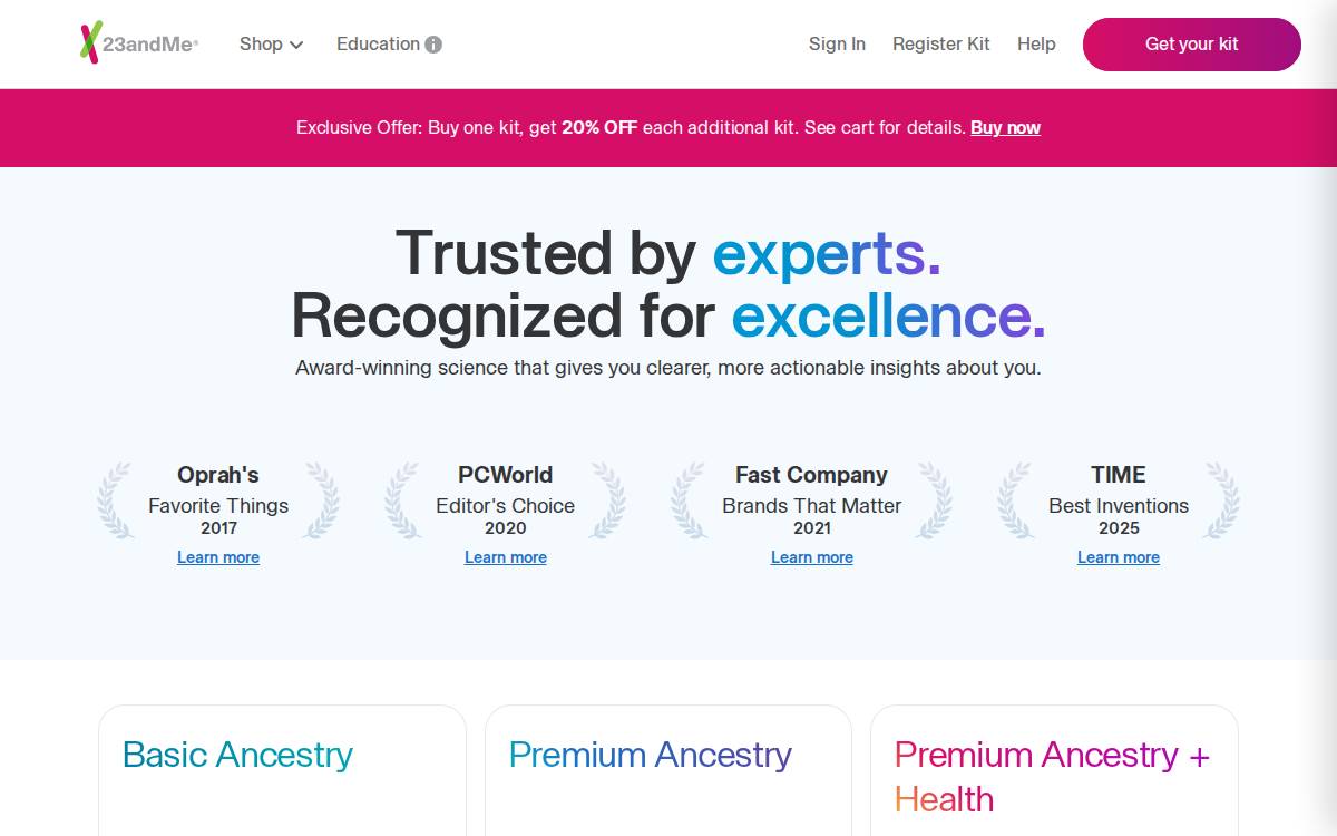 23andMe website preview