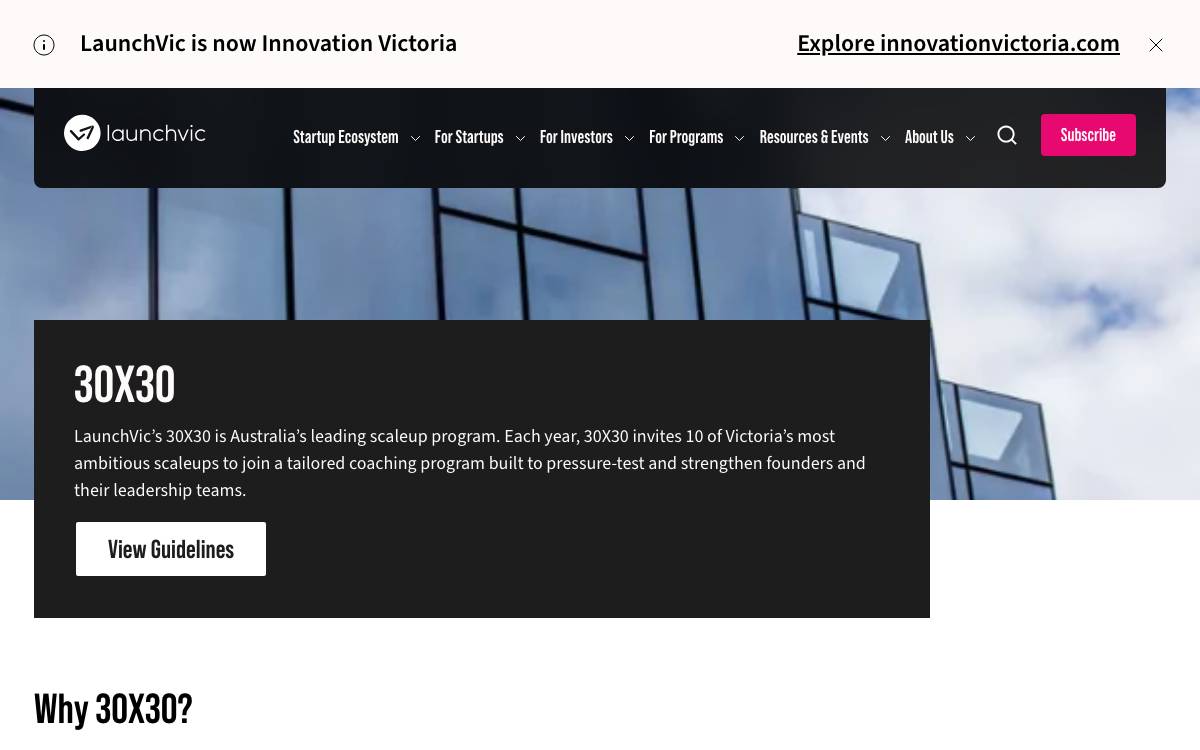 30X30 Scaleup Program website preview