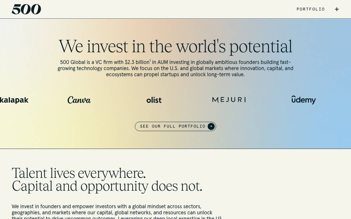 500 Startups website preview