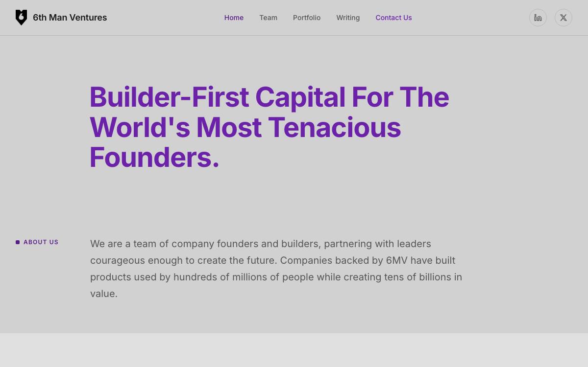 6th Man Ventures website preview