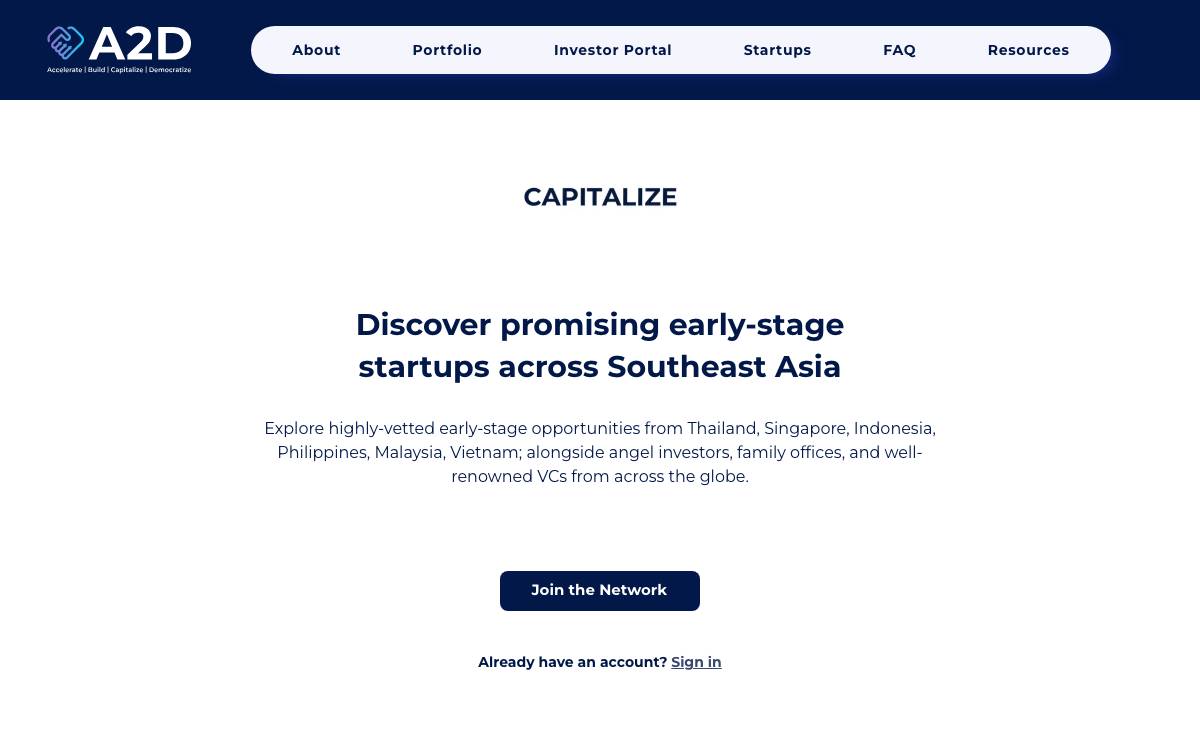 A2D Ventures website preview