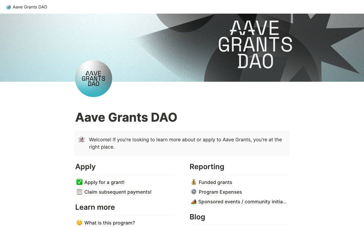 Aave Grants website preview