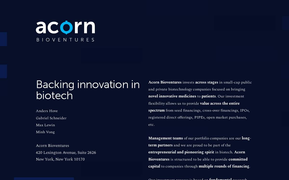 ACORN BIOVENTURES website preview