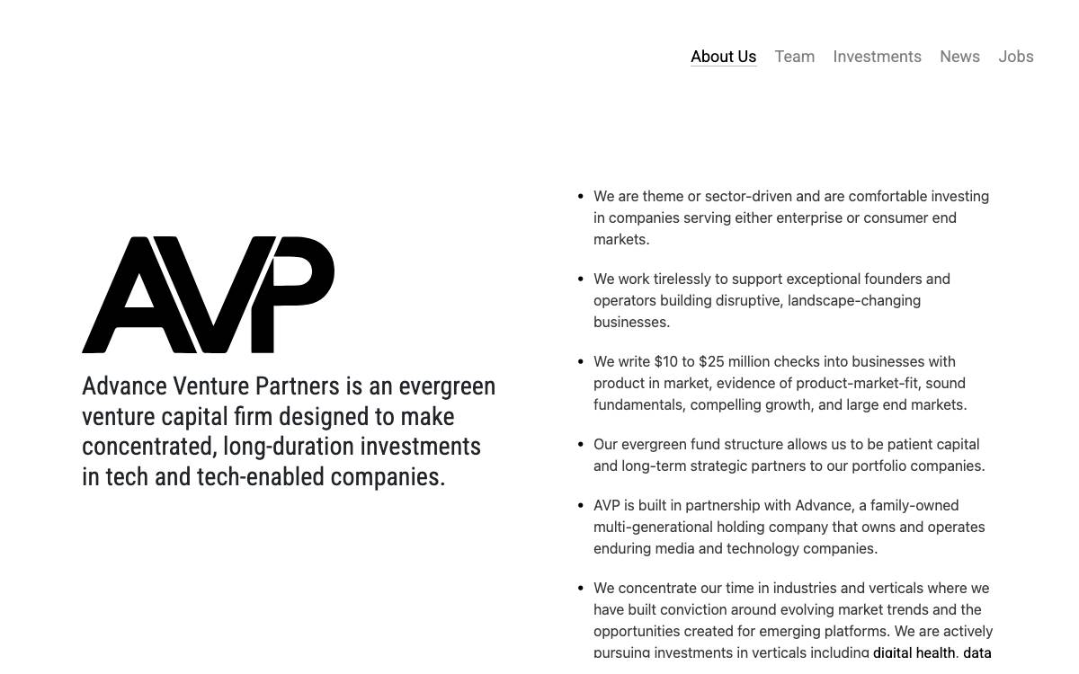 Advance Venture Partners website preview