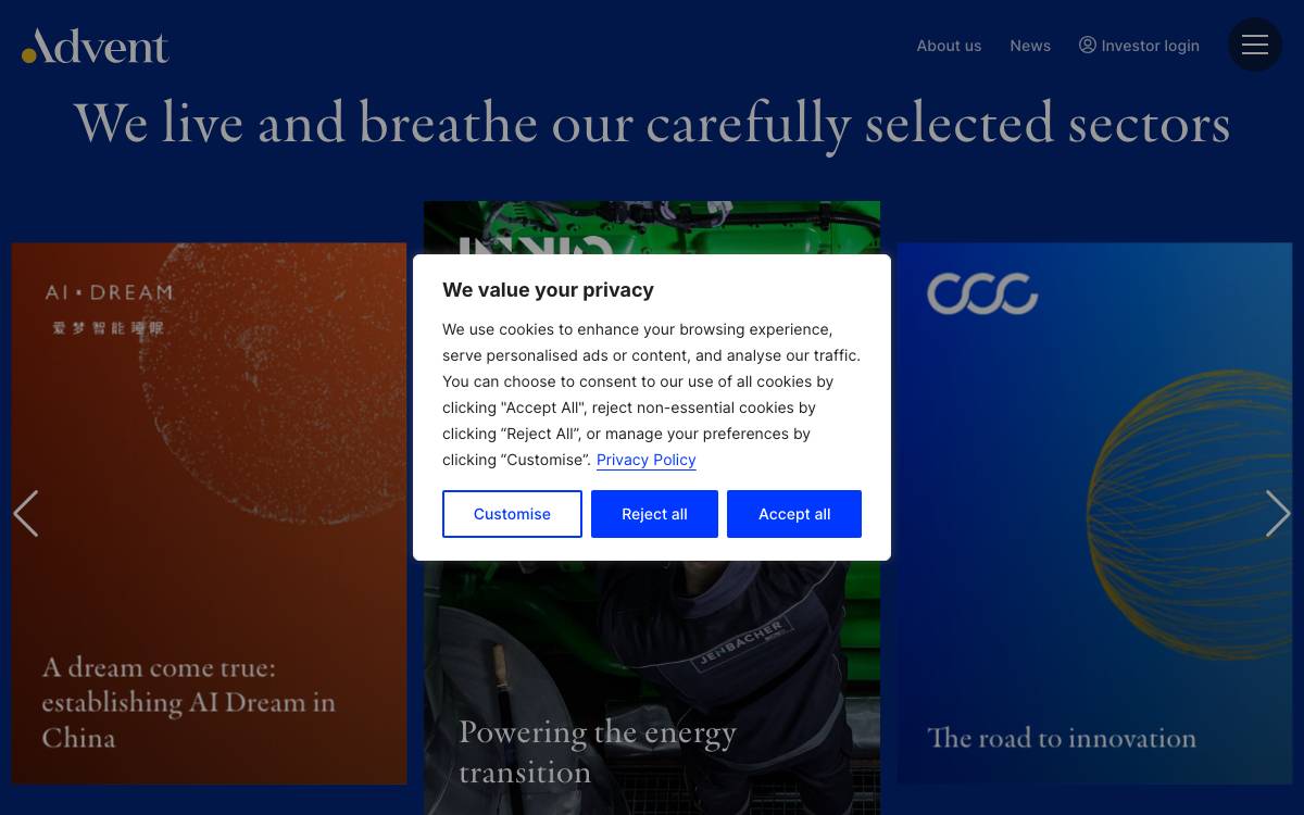 Advent International website preview