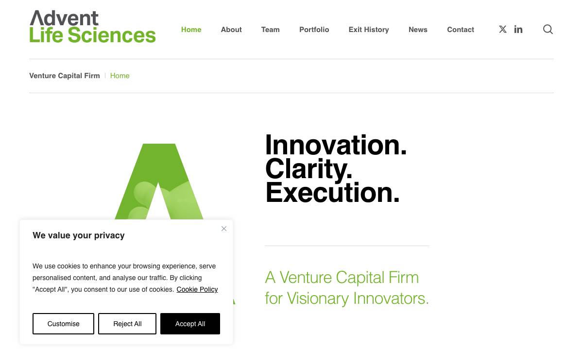 Advent Life Sciences website preview