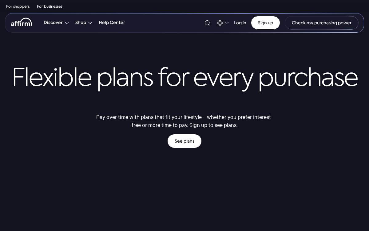 Affirm website preview