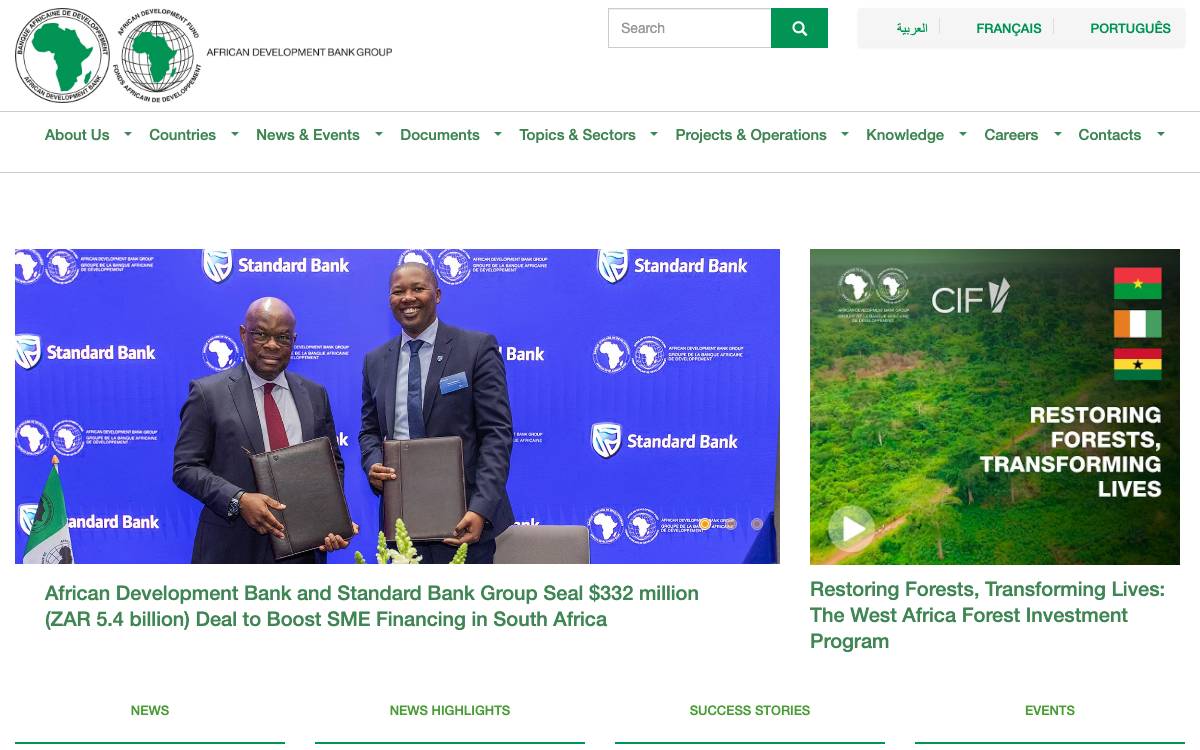 African Development Bank website preview