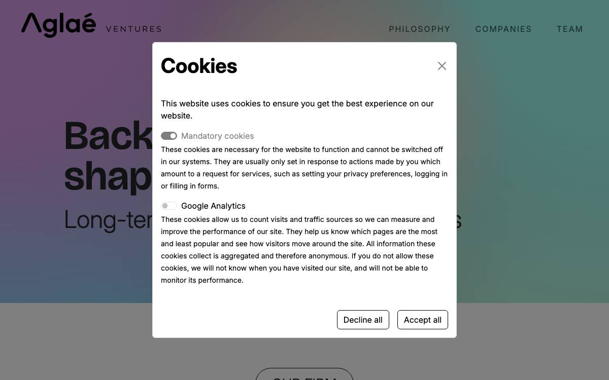 Aglae Ventures website preview