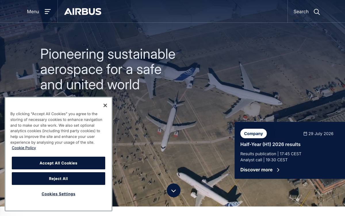 Airbus website preview