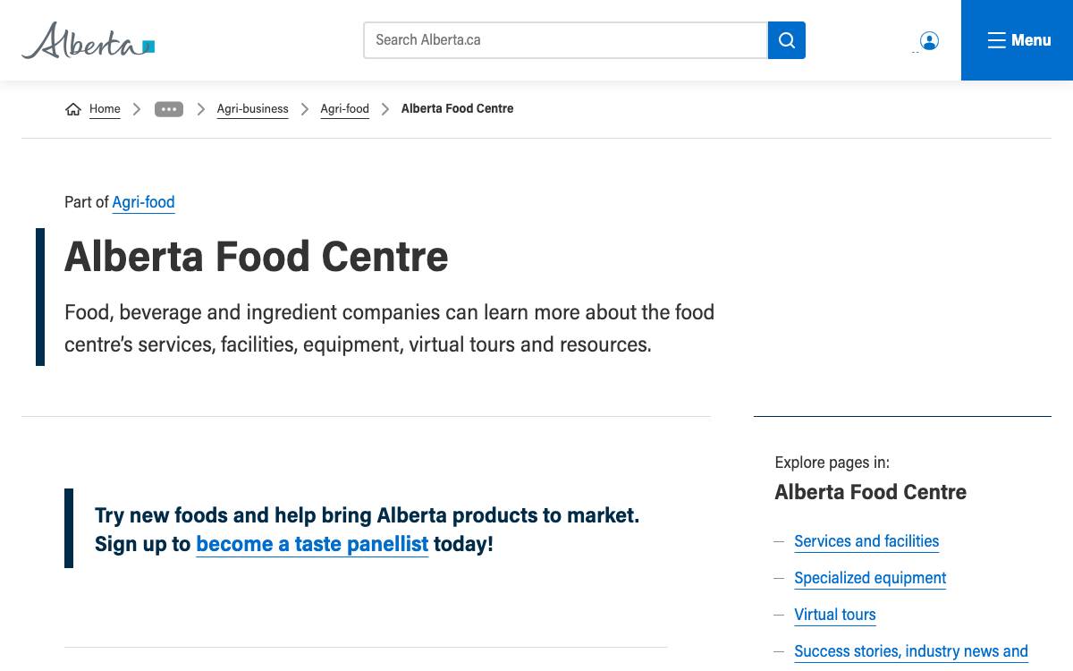 Alberta Food Centre website preview