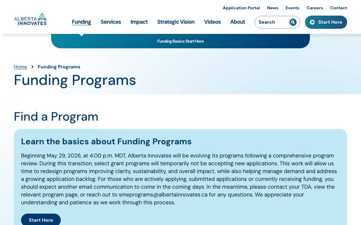 Alberta Innovates funding programs website preview