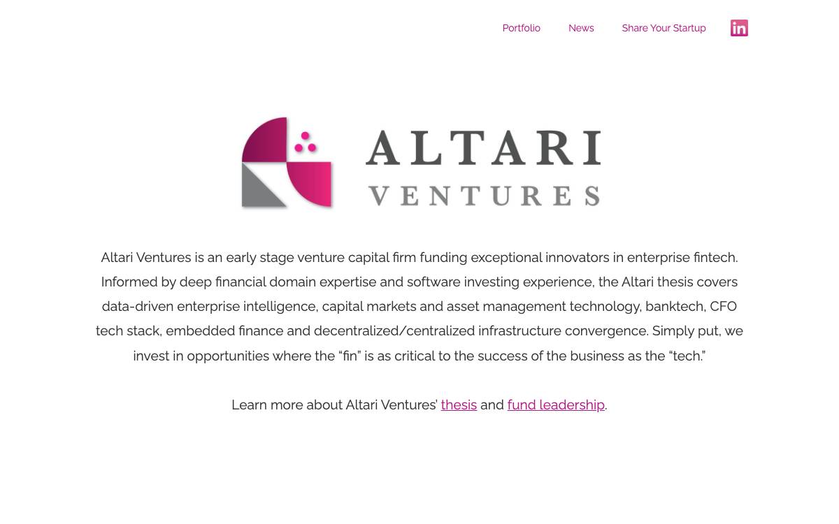 Altari Ventures website preview
