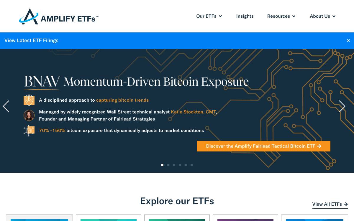 Amplify ETFs website preview