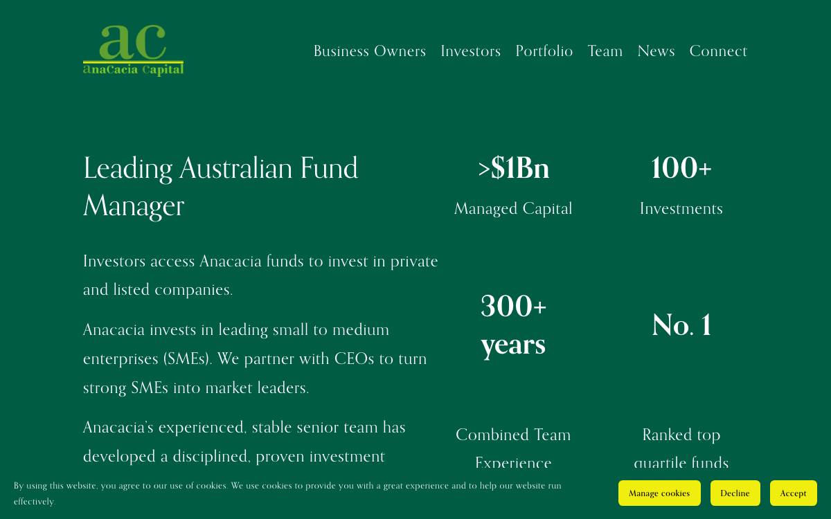 Anacacia Capital website preview