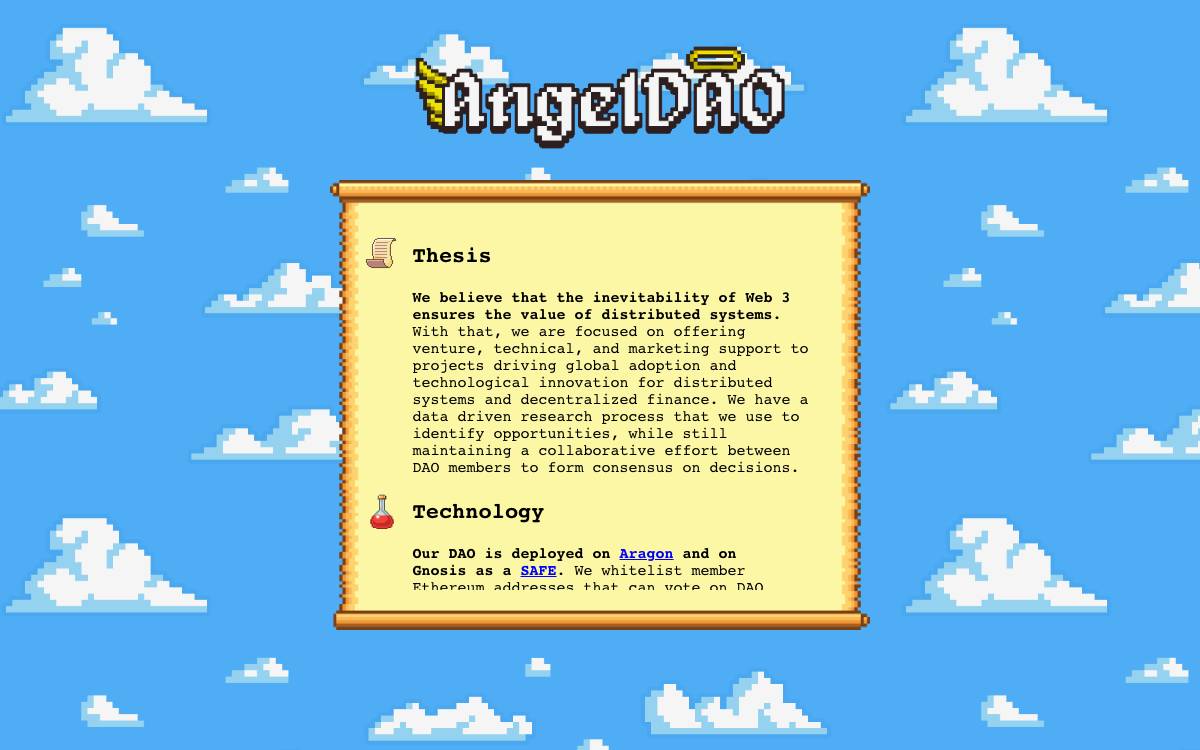AngelDAO website preview