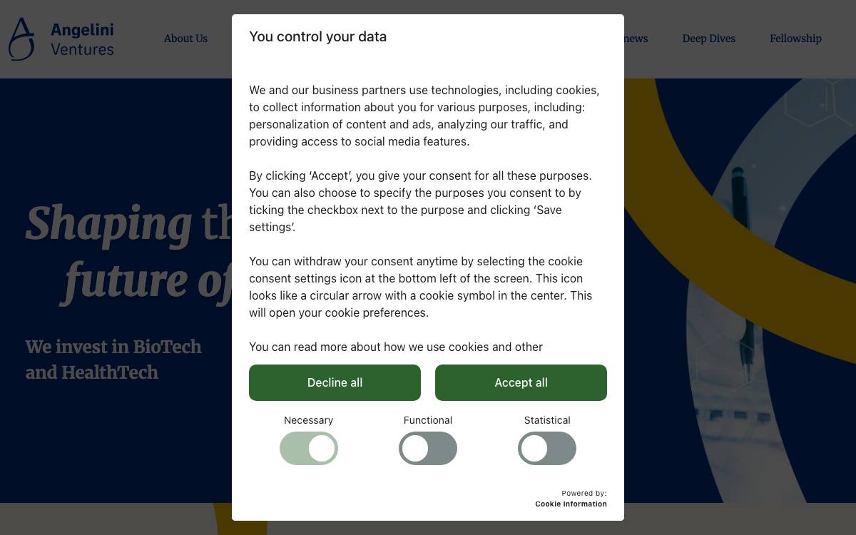 Angelini Ventures website preview