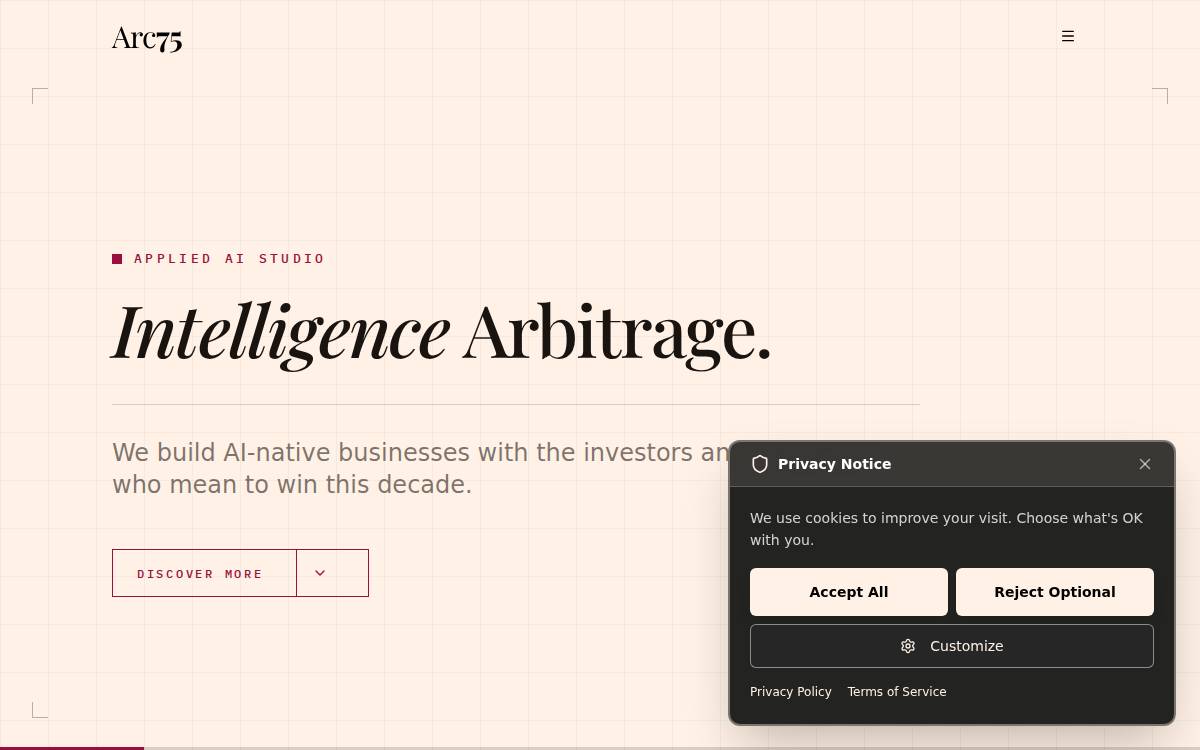 Arc75 website preview