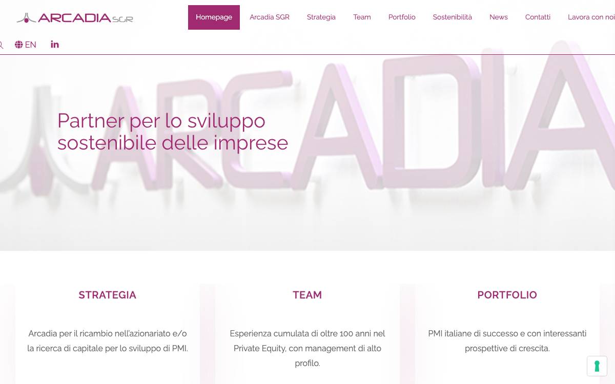Arcadia SGR S.p.A. website preview