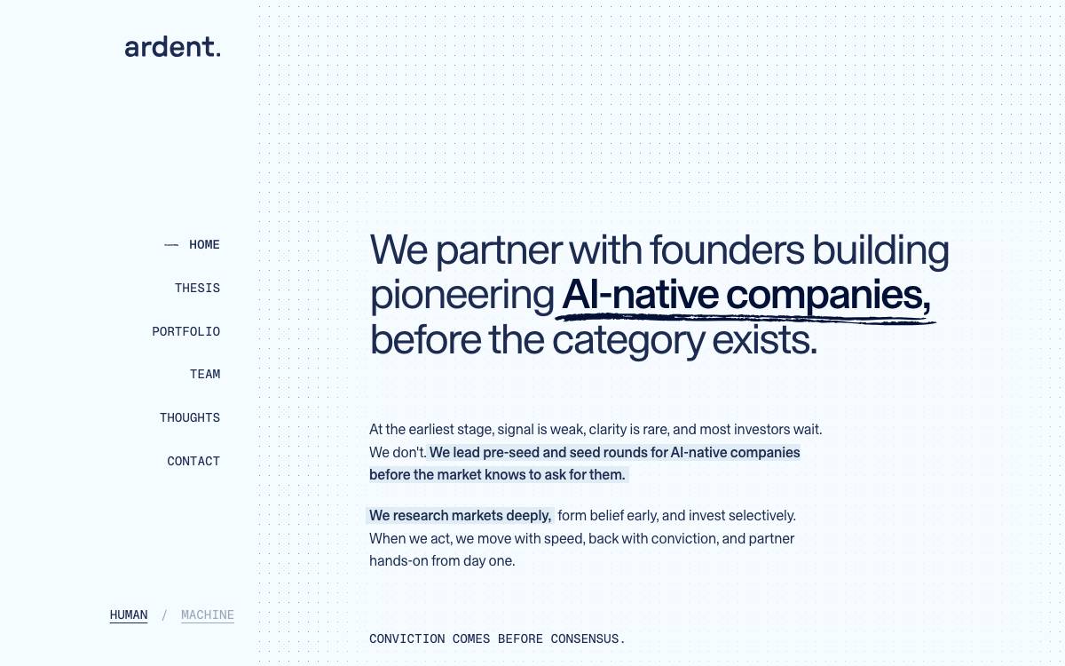 Ardent Venture website preview