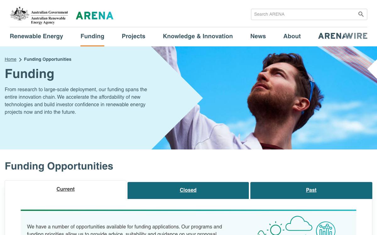 ARENA (Australian Renewable Energy Agency) website preview