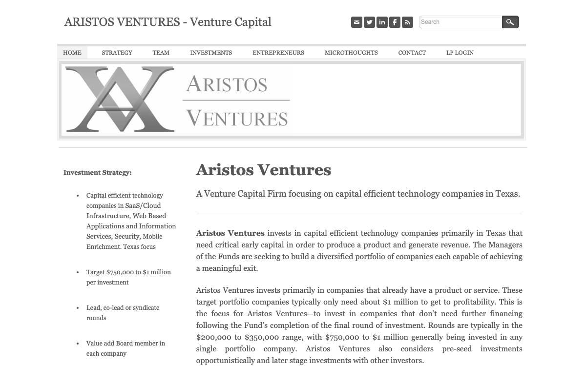 Aristos Ventures website preview