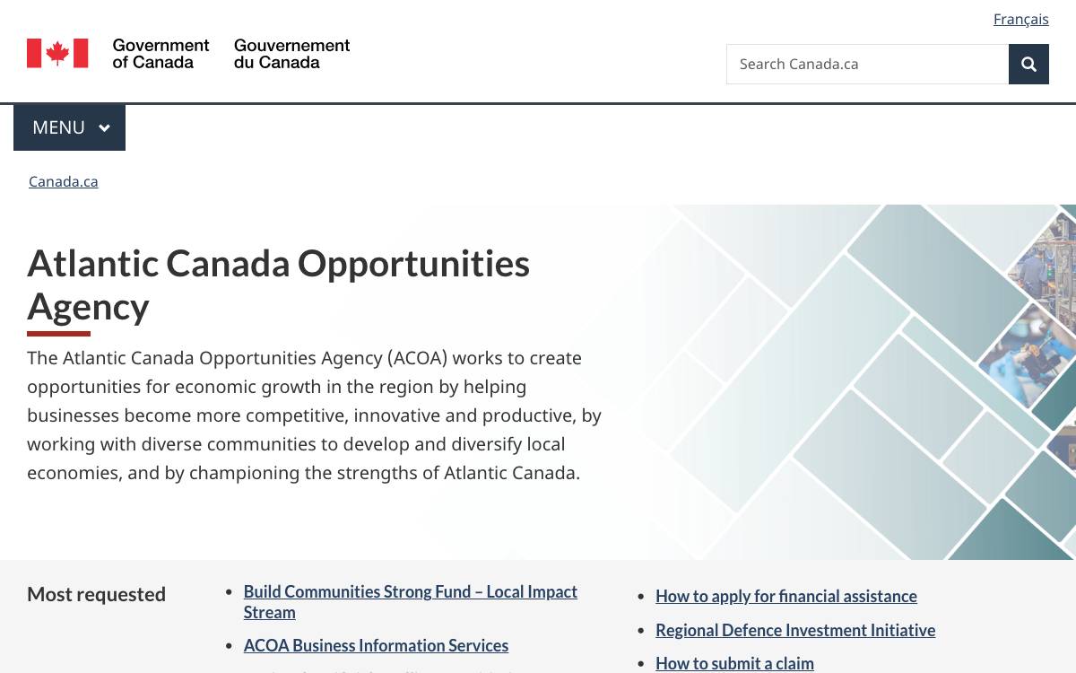 Atlantic Canada Opportunities Agency funding website preview