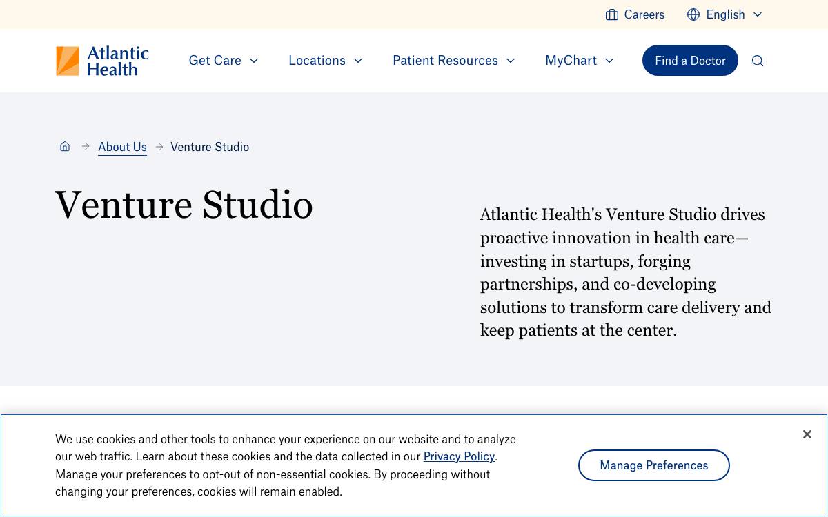 Atlantic Health Venture Studio website preview