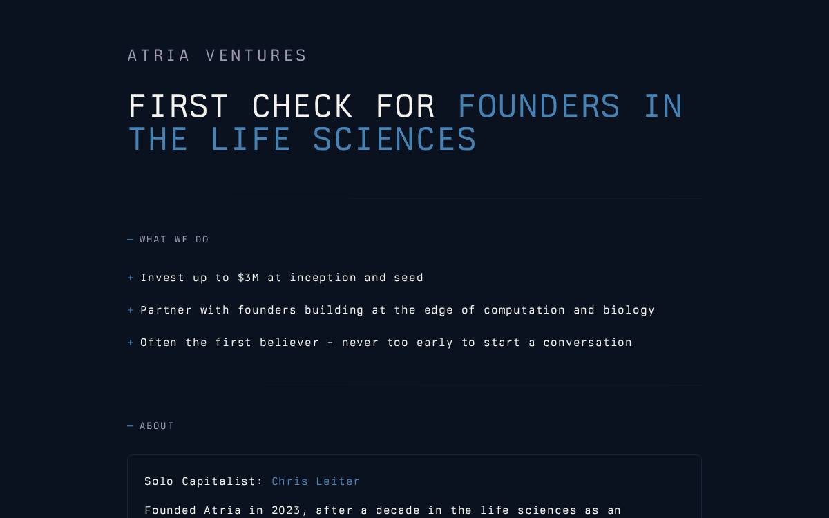 Atria Ventures website preview