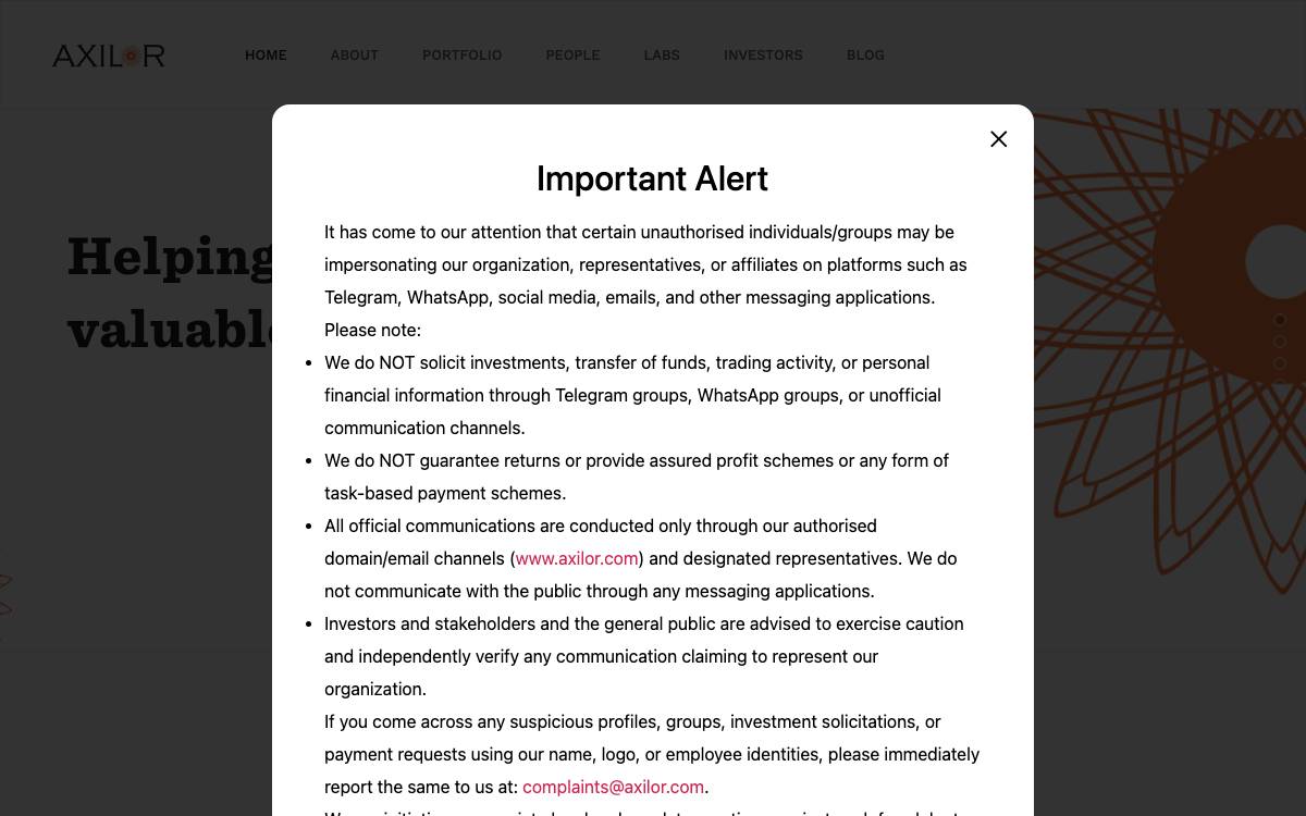 Axilor Ventures website preview