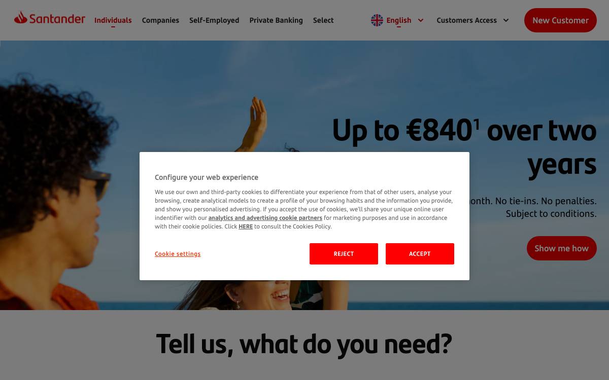 Banco Santander website preview