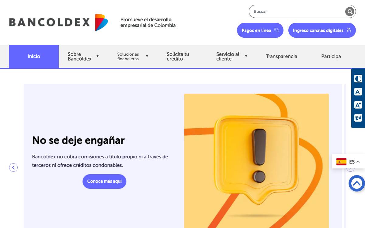 Bancóldex Capital website preview