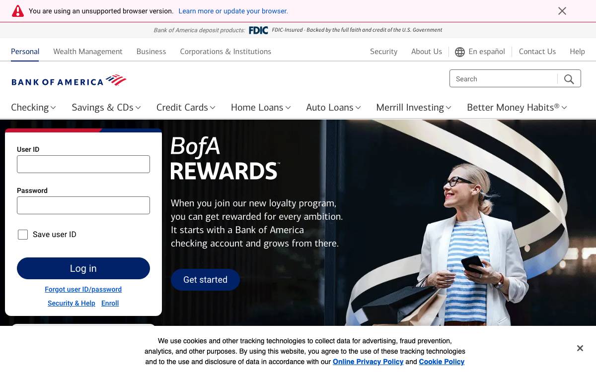 Bank of America website preview