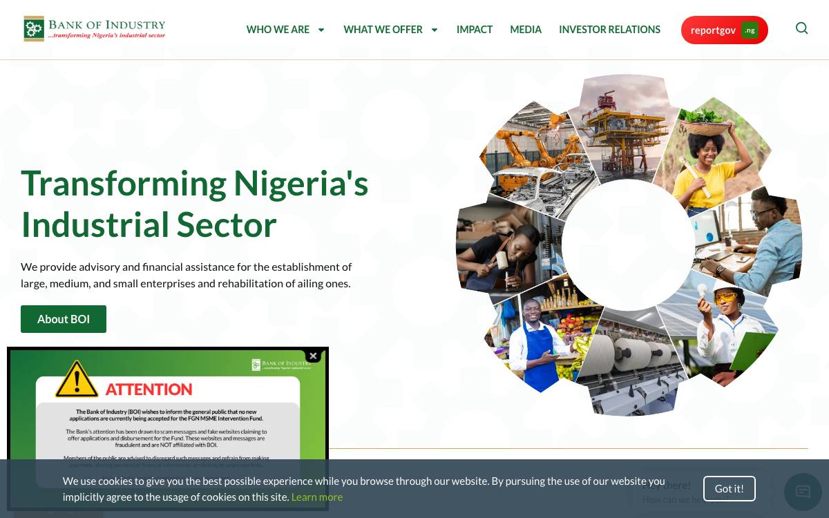 Bank of Industry Nigeria website preview