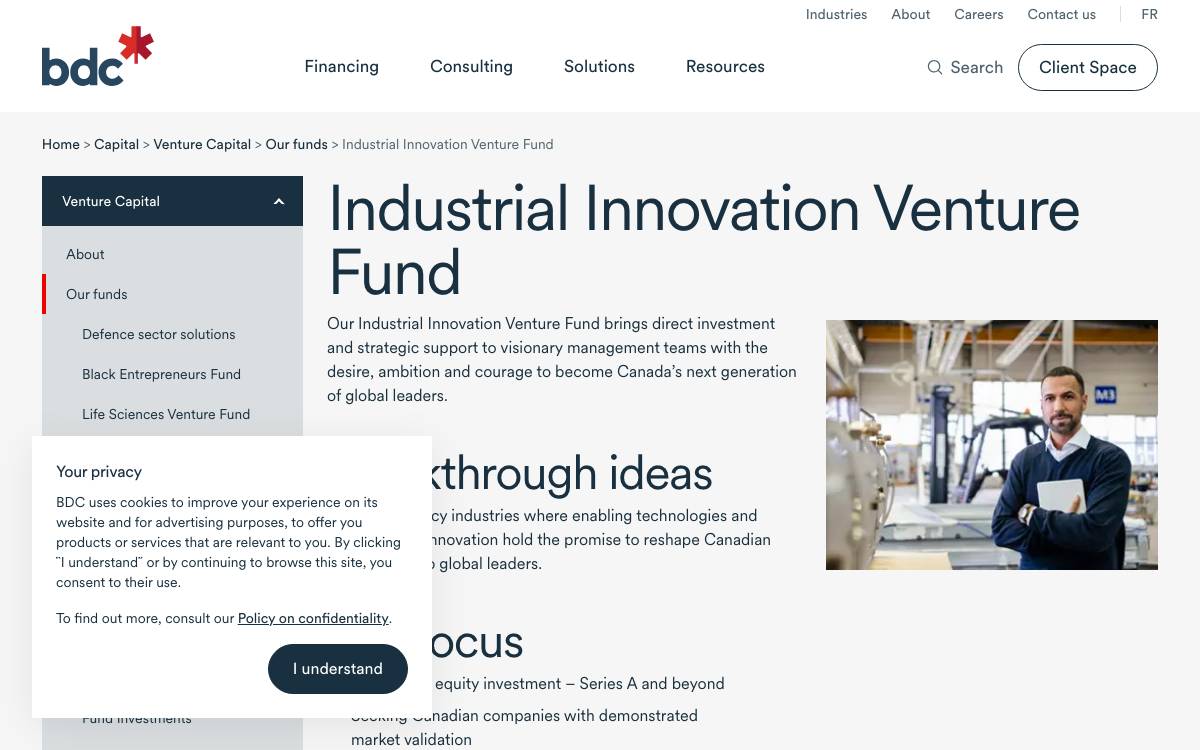 BDC Industrial Innovation Venture Fund website preview