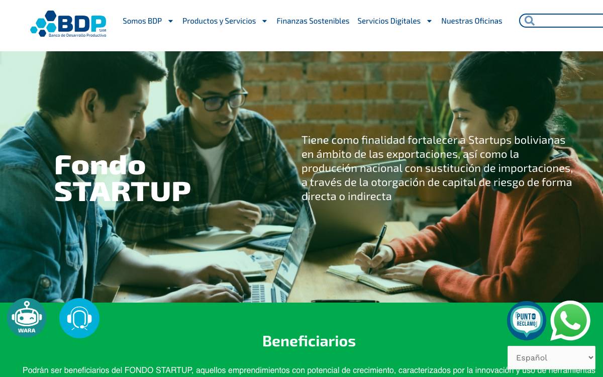 BDP Fondo STARTUP website preview