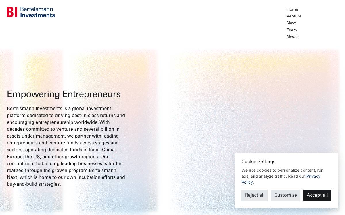 Bertelsmann Investments website preview