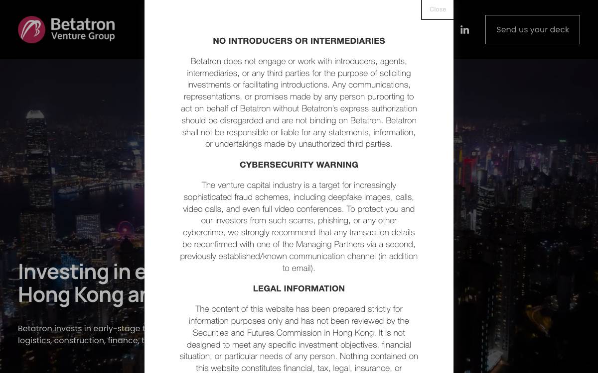 Betatron Venture Group website preview
