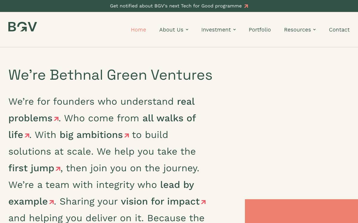Bethnal Green Ventures website preview