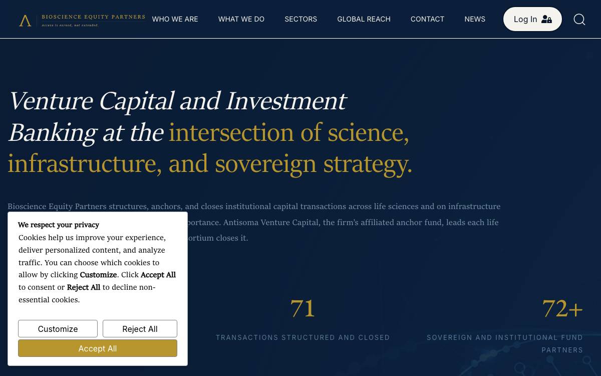 Bioscience Equity Partners website preview