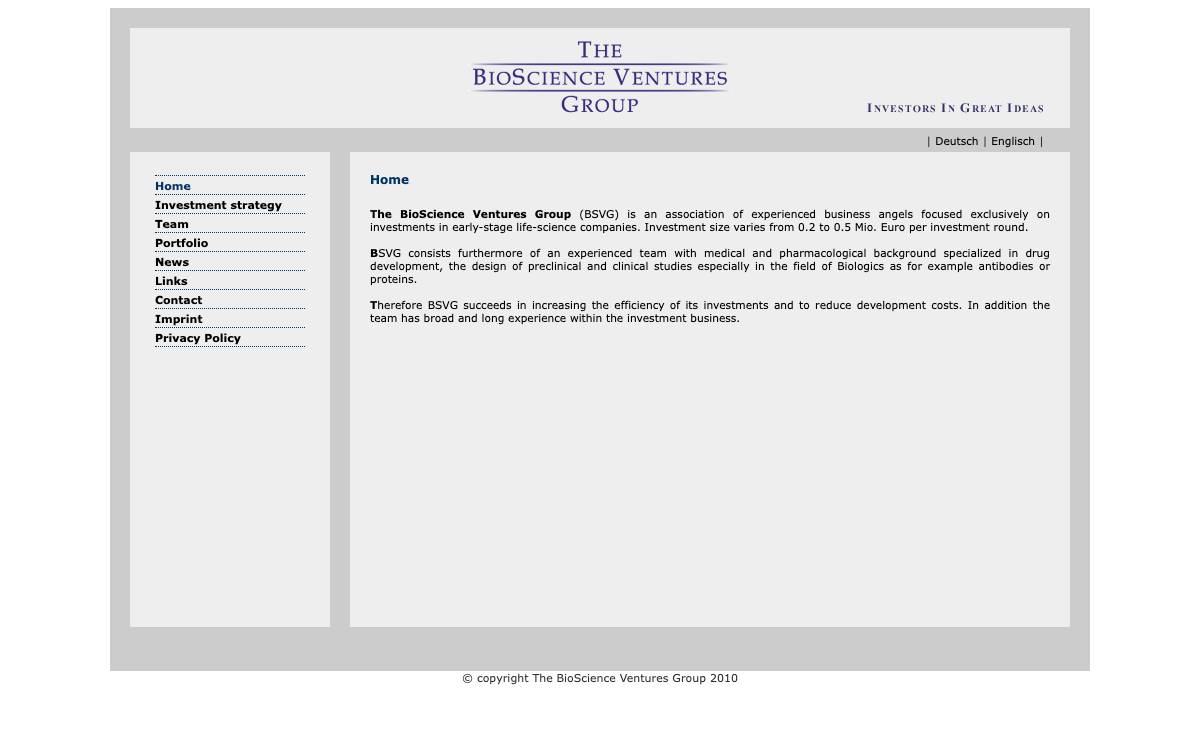 BioScience Ventures Group AG website preview