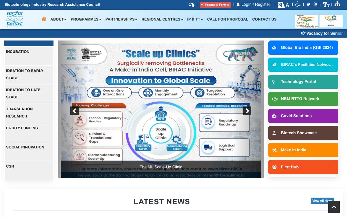 BIRAC website preview