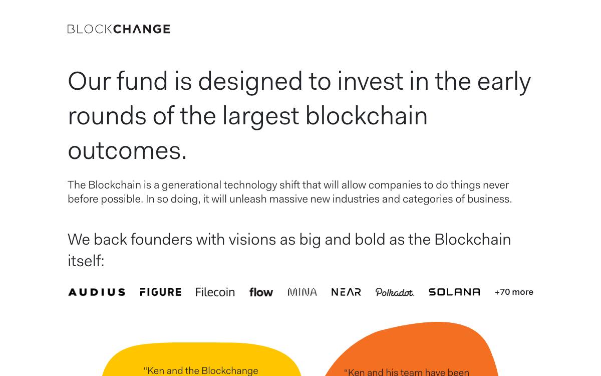 Blockchange Ventures website preview