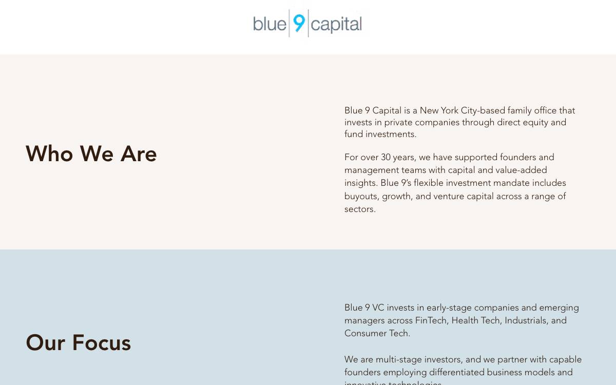 blue 9 capital website preview