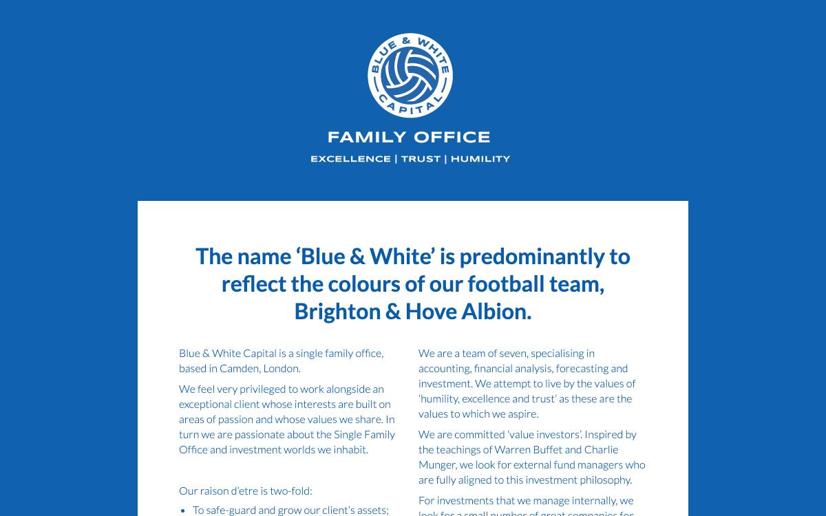 Blue and White Capital website preview