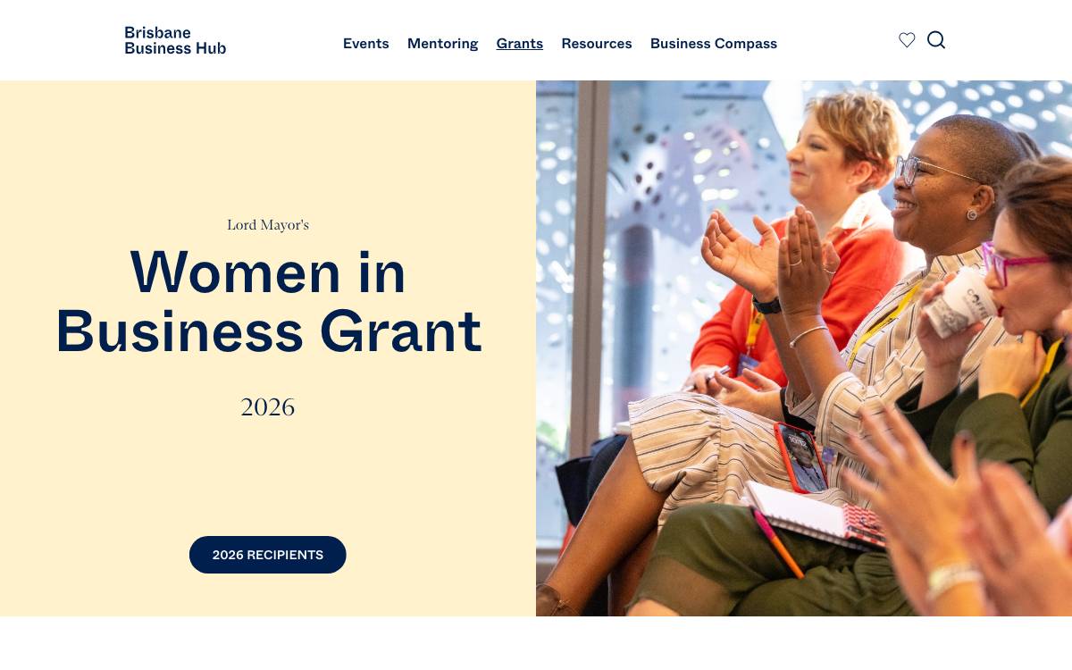 Brisbane Lord Mayor's Women in Business Grant website preview