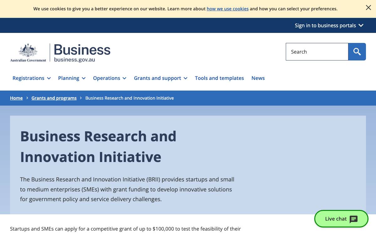 Business Research and Innovation Initiative (BRII) website preview