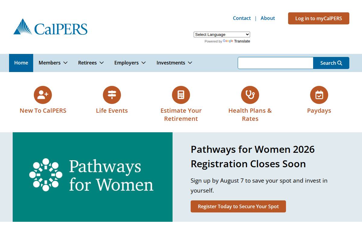 California Public Employees' Retirement System website preview