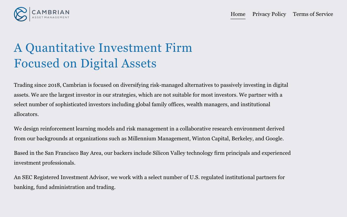 Cambrian Asset Management website preview