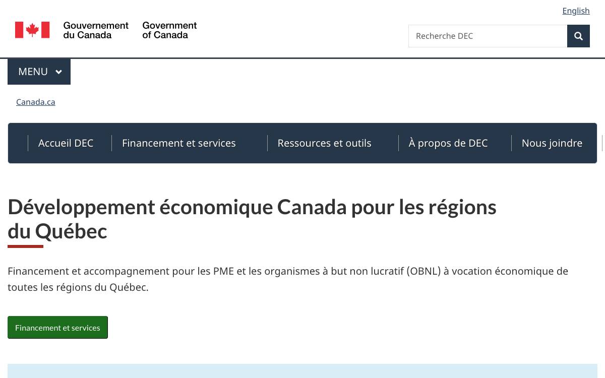 Canada Economic Development for Quebec Regions website preview